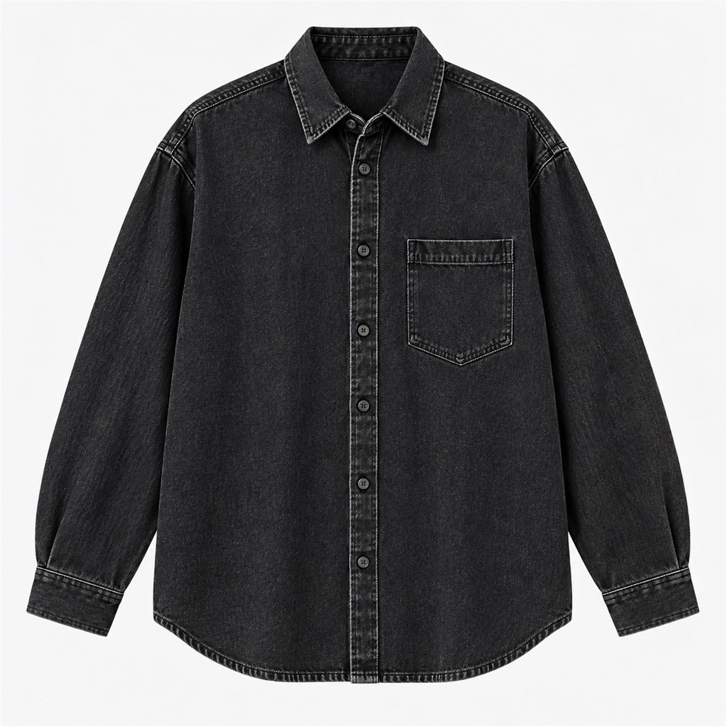 Men's Single-Pocket Denim Work Shirt in black - product view