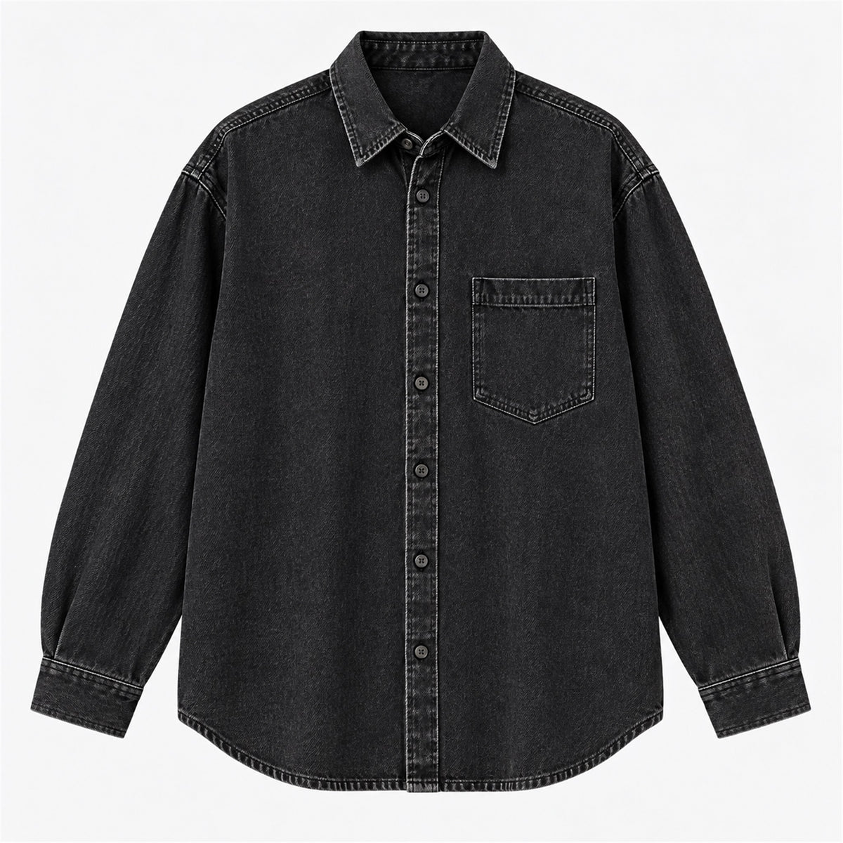 Men's Single-Pocket Denim Work Shirt in black - product view