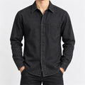Men's Single-Pocket Denim Work Shirt in black - worn view