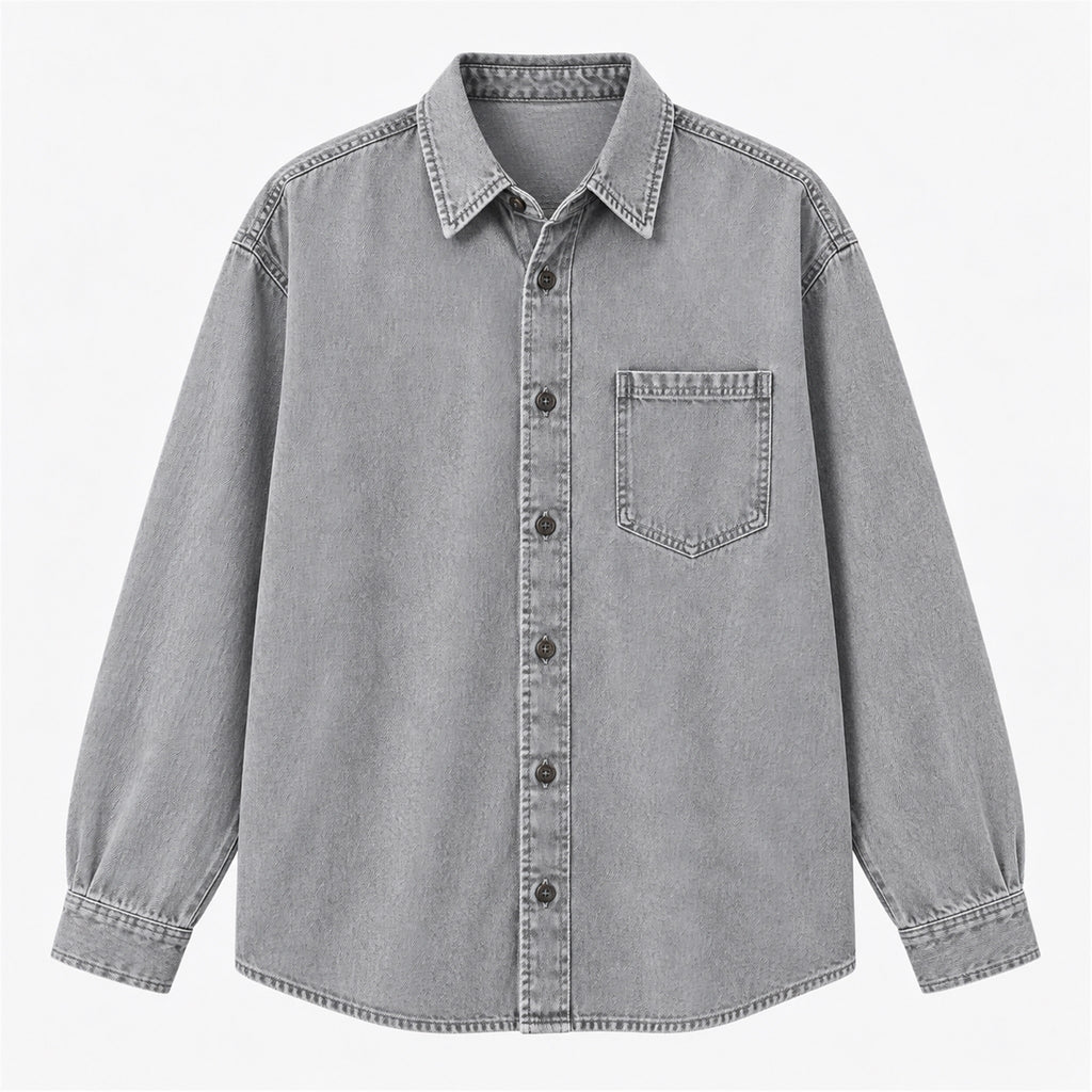 Men's Single-Pocket Denim Work Shirt in light gray - product view