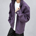 Men's Deconstructed Stand-Collar Boxy Jacket in purple - worn view
