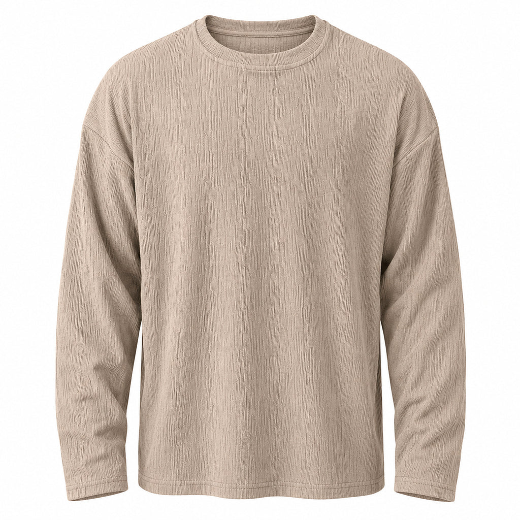 Men's Textured Relaxed Long-Sleeve T-Shirt in beige - product view