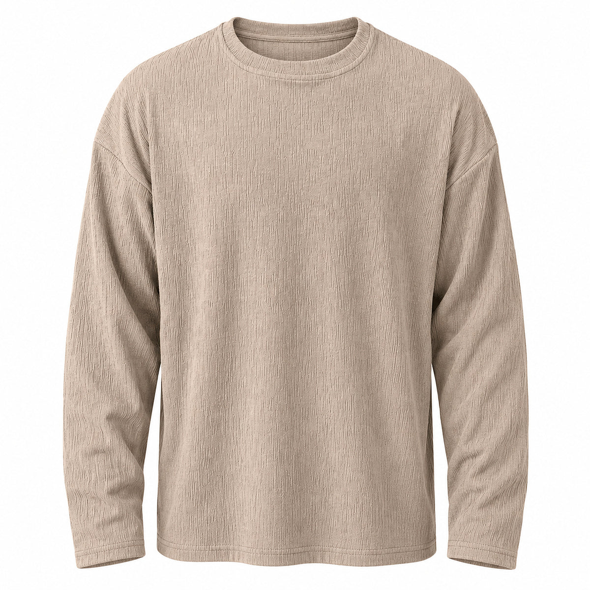 Men's Textured Relaxed Long-Sleeve T-Shirt in beige - product view