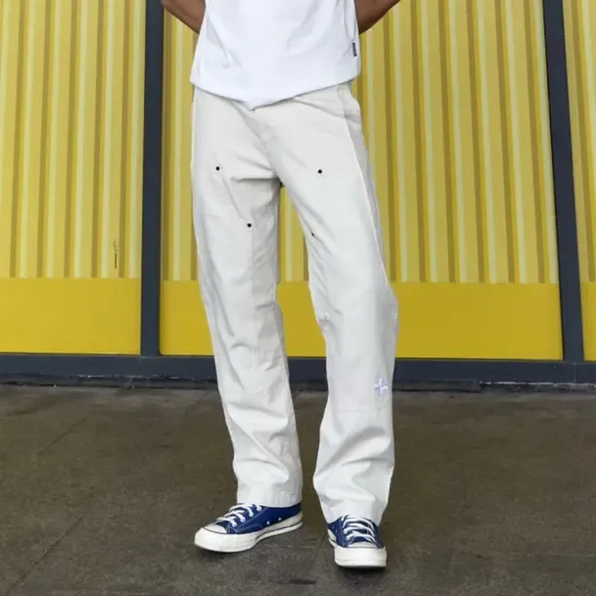 Men's Canvas Carpenter Straight-Leg Pants in white - worn view