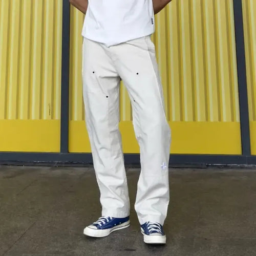 Men's Canvas Carpenter Straight-Leg Pants in white - worn view
