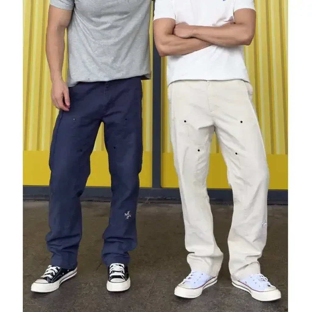 Men's Canvas Carpenter Straight-Leg Pants in navy - worn view