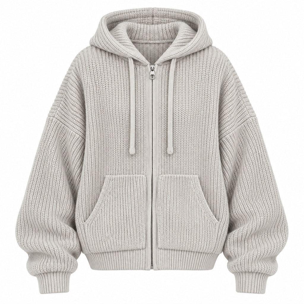 Men's Chunky-Knit Hooded Zip Cardigan in light gray - product view