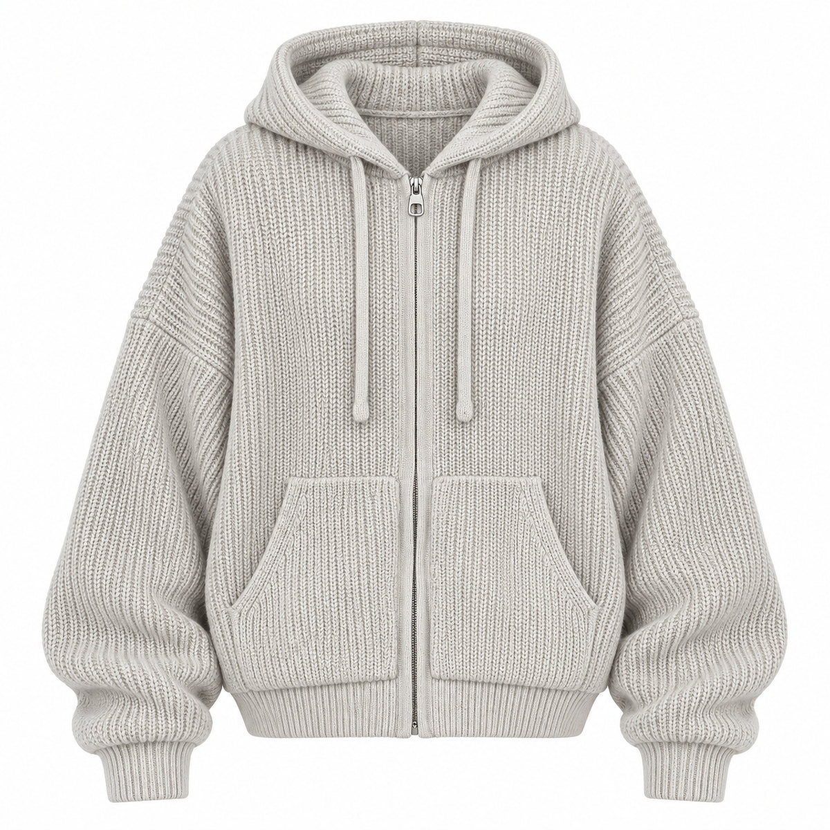 Men's Chunky-Knit Hooded Zip Cardigan in light gray - product view