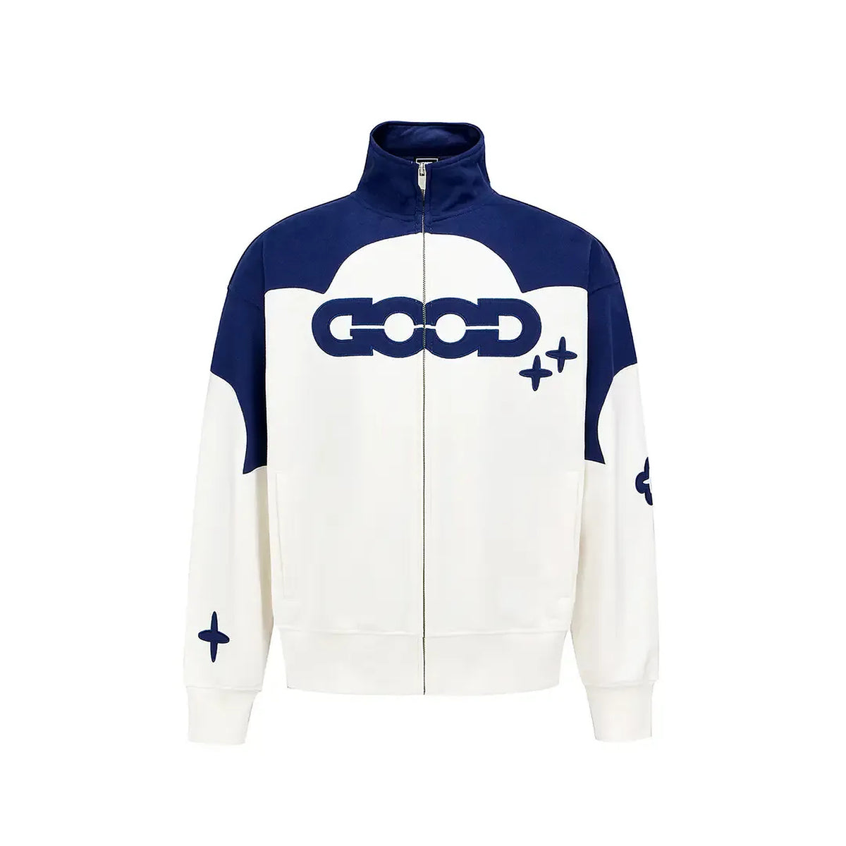 Men's Colorblock Floral-Appliqué Track Jacket in blue - product view