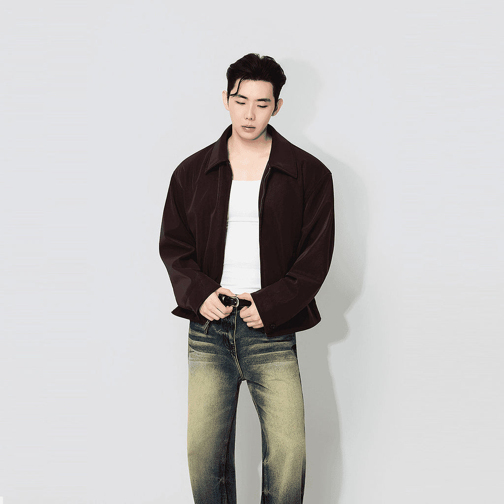 Men's PU Leather Harrington Jacket - detail view