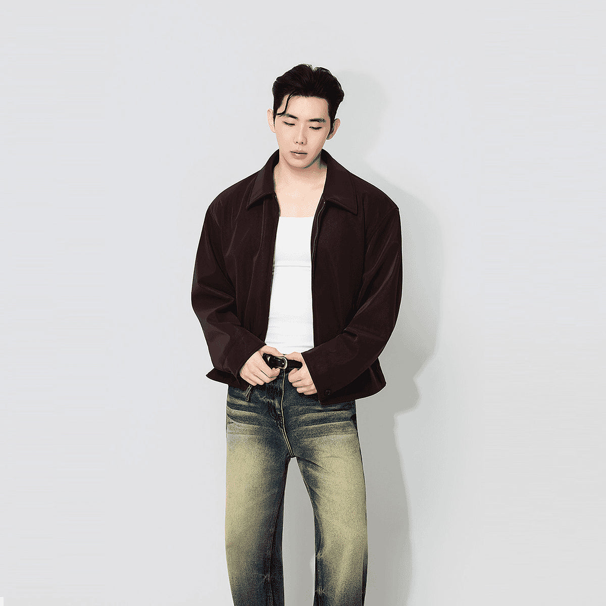 Men's PU Leather Harrington Jacket - detail view
