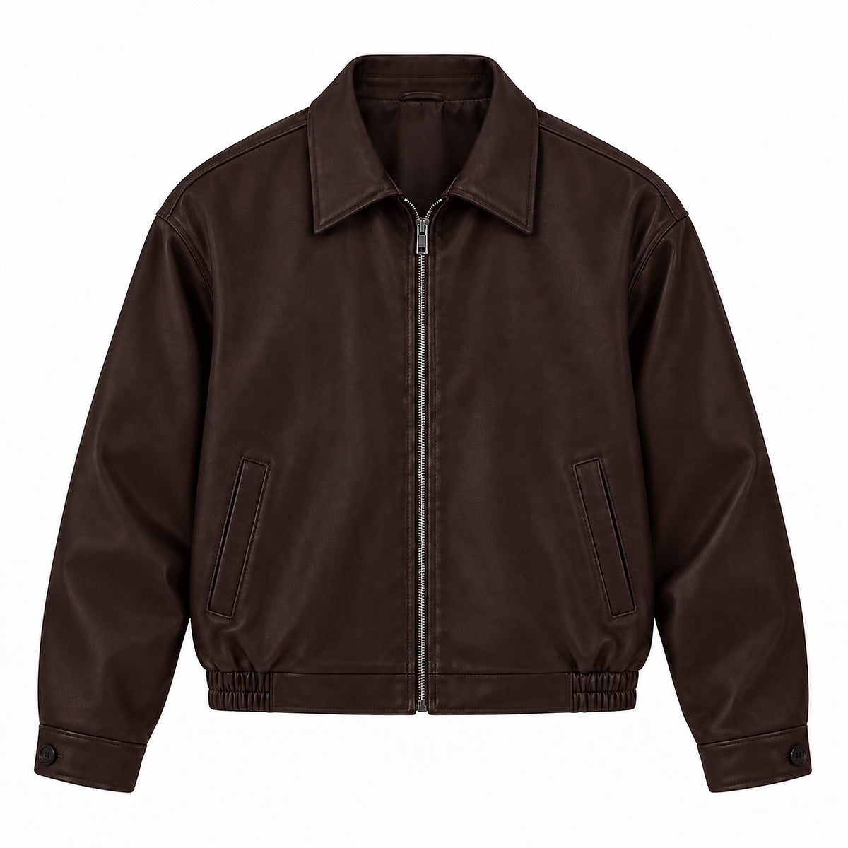 Men's PU Leather Harrington Jacket in brown - product view