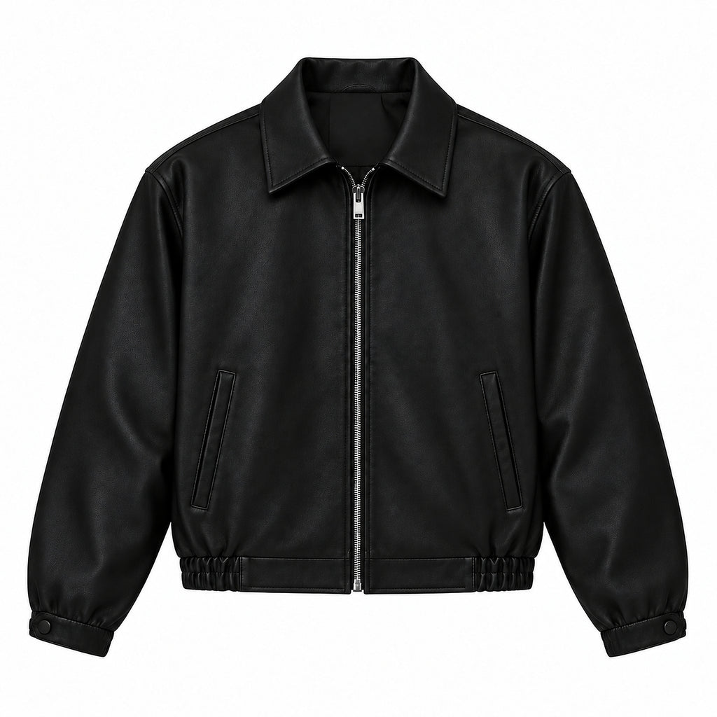 Men's PU Leather Harrington Jacket in black - product view