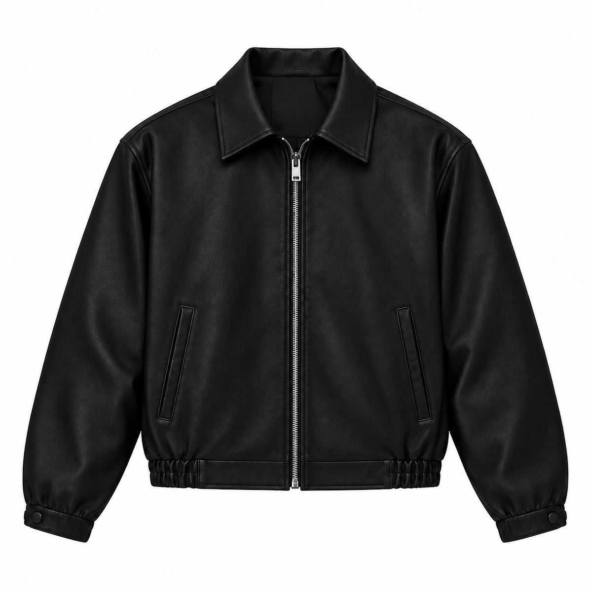 Men's PU Leather Harrington Jacket in black - product view