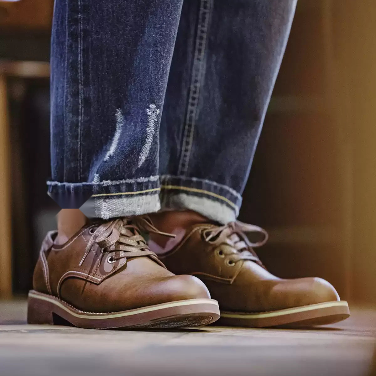 Men's Brown Vintage Derby Shoes in brown - product view