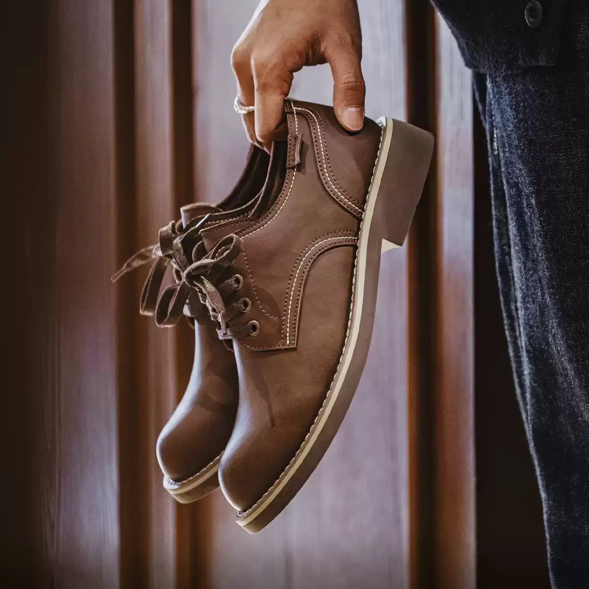 Men's Brown Vintage Derby Shoes in brown - product view