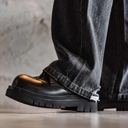Men's Black Chunky Lace-Up Boots in black - product view