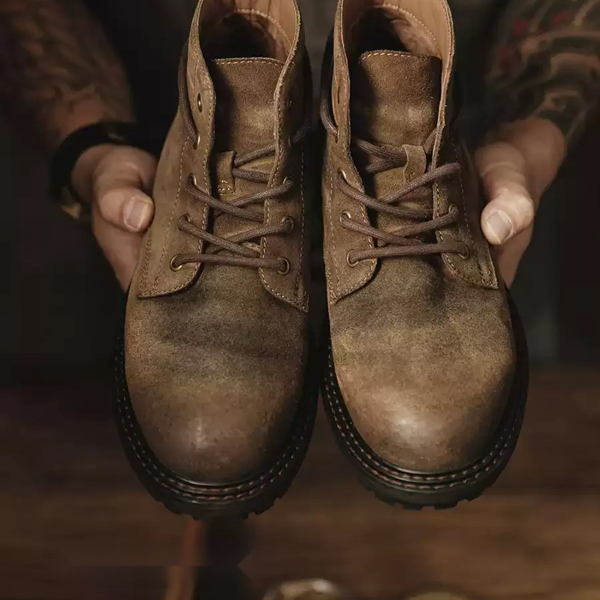 Men's Brown Lined Desert Boots in brown - product view