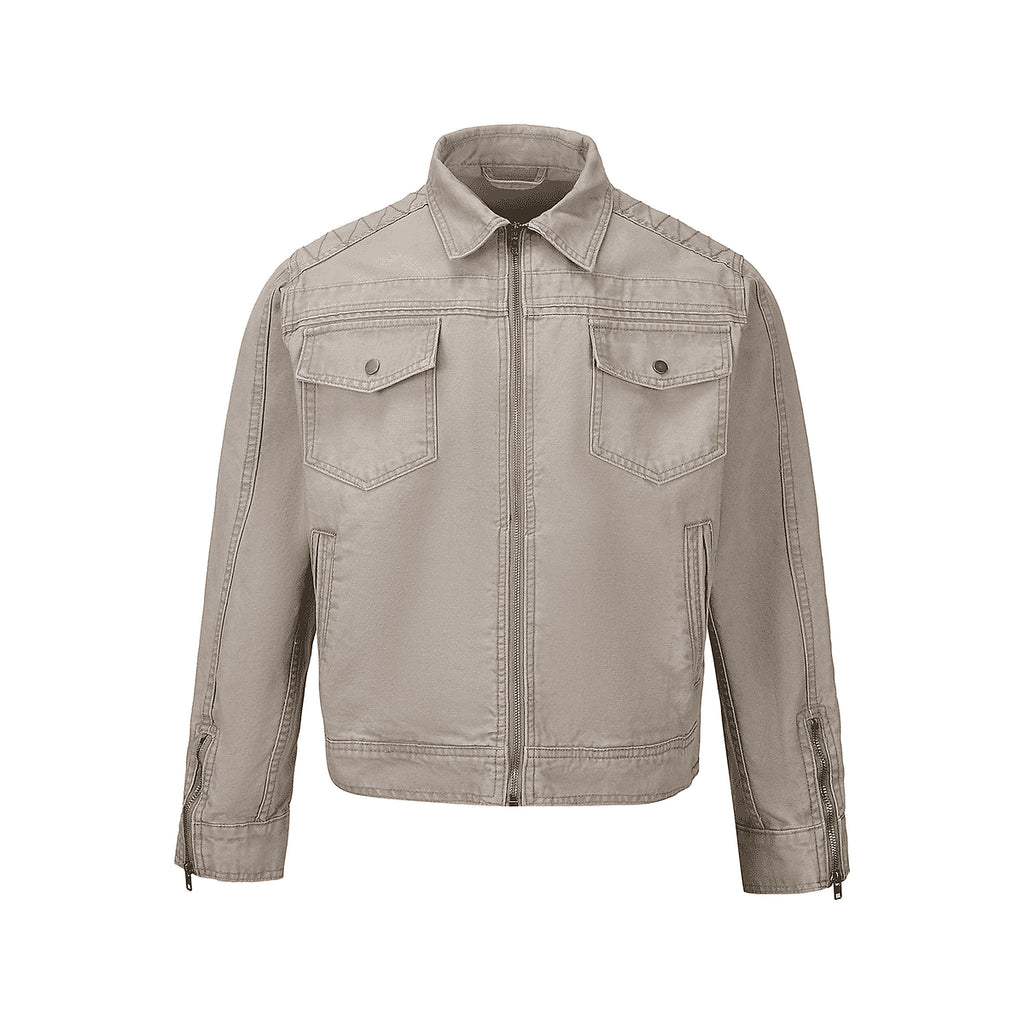 Men's Washed Denim Utility Jacket in light gray - product detail