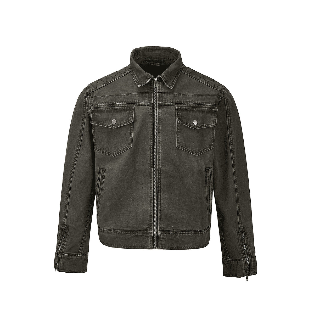 Men's Washed Denim Utility Jacket in dark gray - product detail