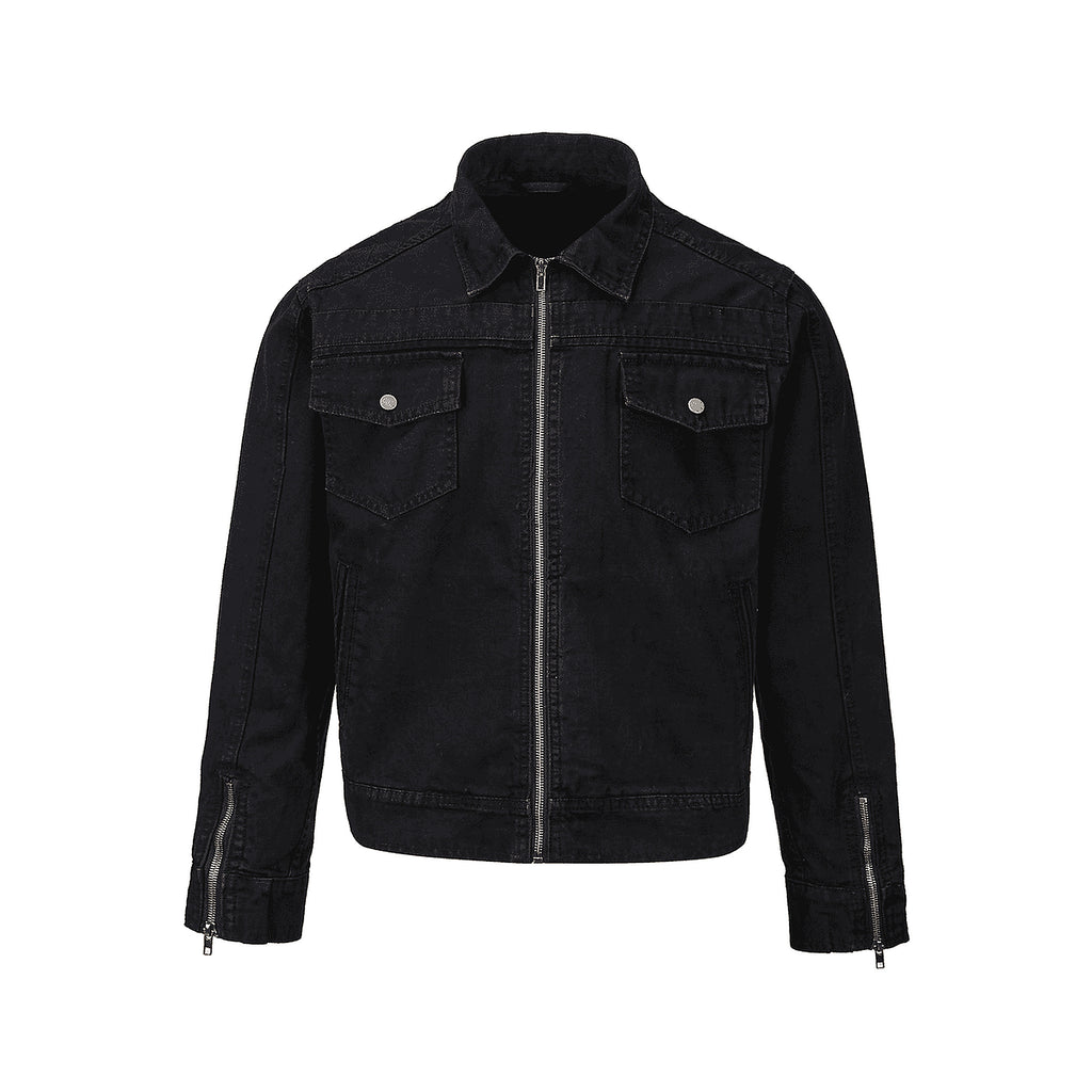 Men's Washed Denim Utility Jacket in black - product detail