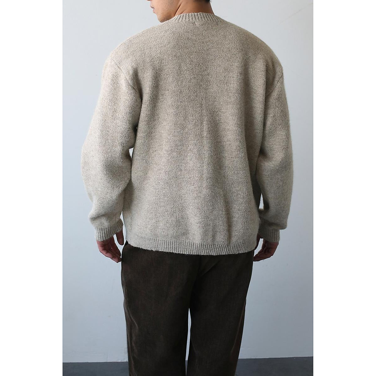 Men's Wool-Blend Button-Front Cardigan in light gray - worn view