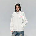 Men's Badge-Detail Stand-Collar Jacket in white - worn view