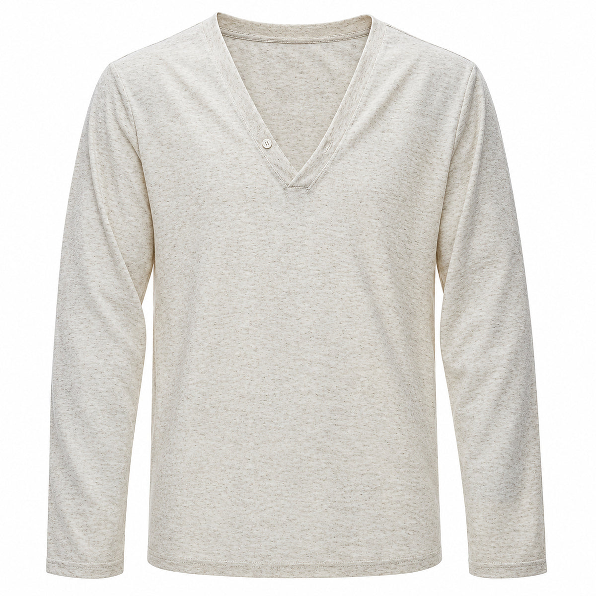 Men's Deep V-Neck Button-Placket Long-Sleeve Tee in khaki - product detail
