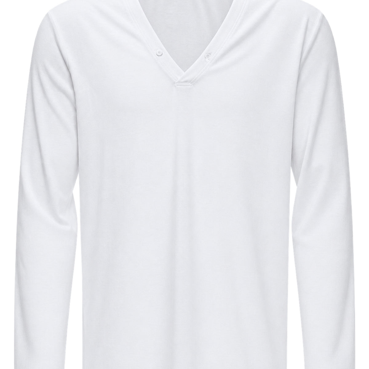 Men's Deep V-Neck Button-Placket Long-Sleeve Tee in white - product detail