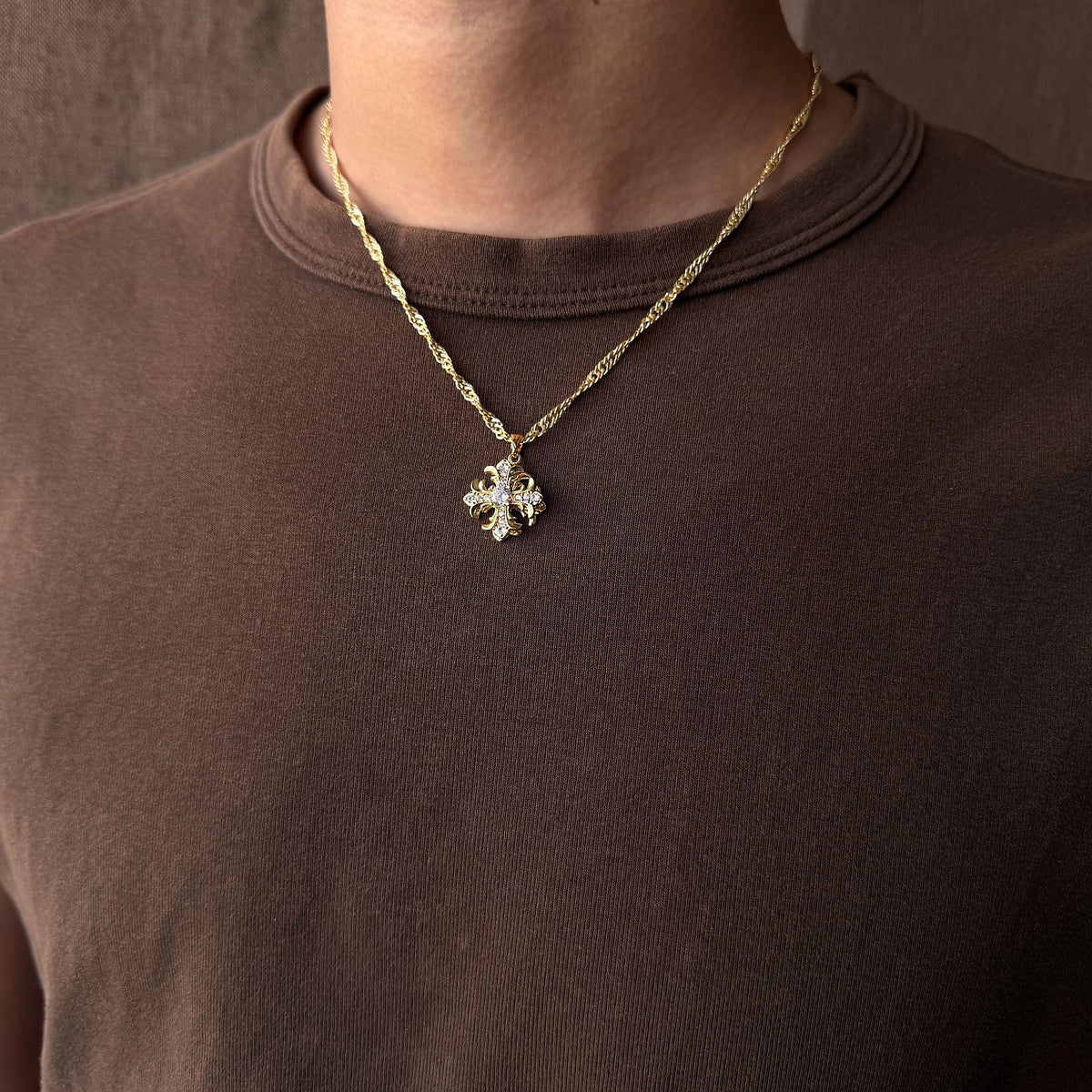 Cross Pendant Necklace in gold - worn view