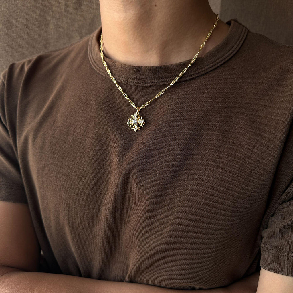 Cross Pendant Necklace in gold - worn view