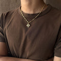 Cross Pendant Necklace in gold - worn view