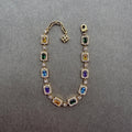 Gold-tone multicolor rectangular stone link bracelet - product view