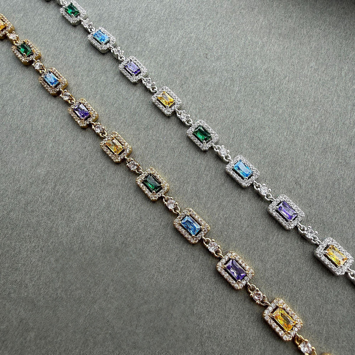 Silver-tone multicolor rectangular stone link bracelet - product detail