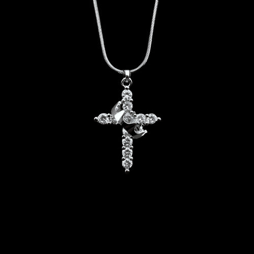Silver-tone crown-detail cross pendant necklace - product view