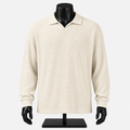 VAREN FORM Waffle Seagull Collar Long Sleeve Polo in ivory front view