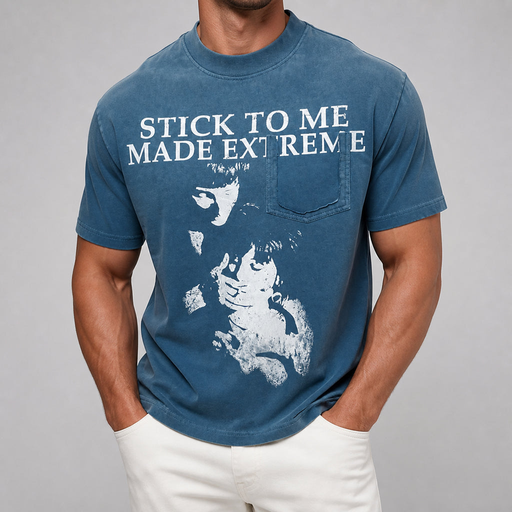 VAREN FORM men's washed blue graphic T-shirt front model view