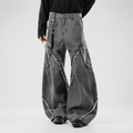 VAREN FORM Washed Paneled Wide-Leg Jeans in Washed Grey for men's gym-to-street wear