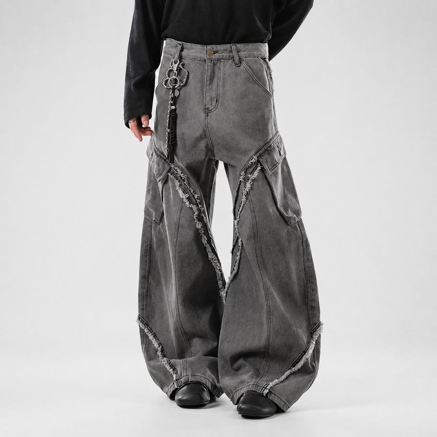 Washed Paneled Wide-Leg Jeans