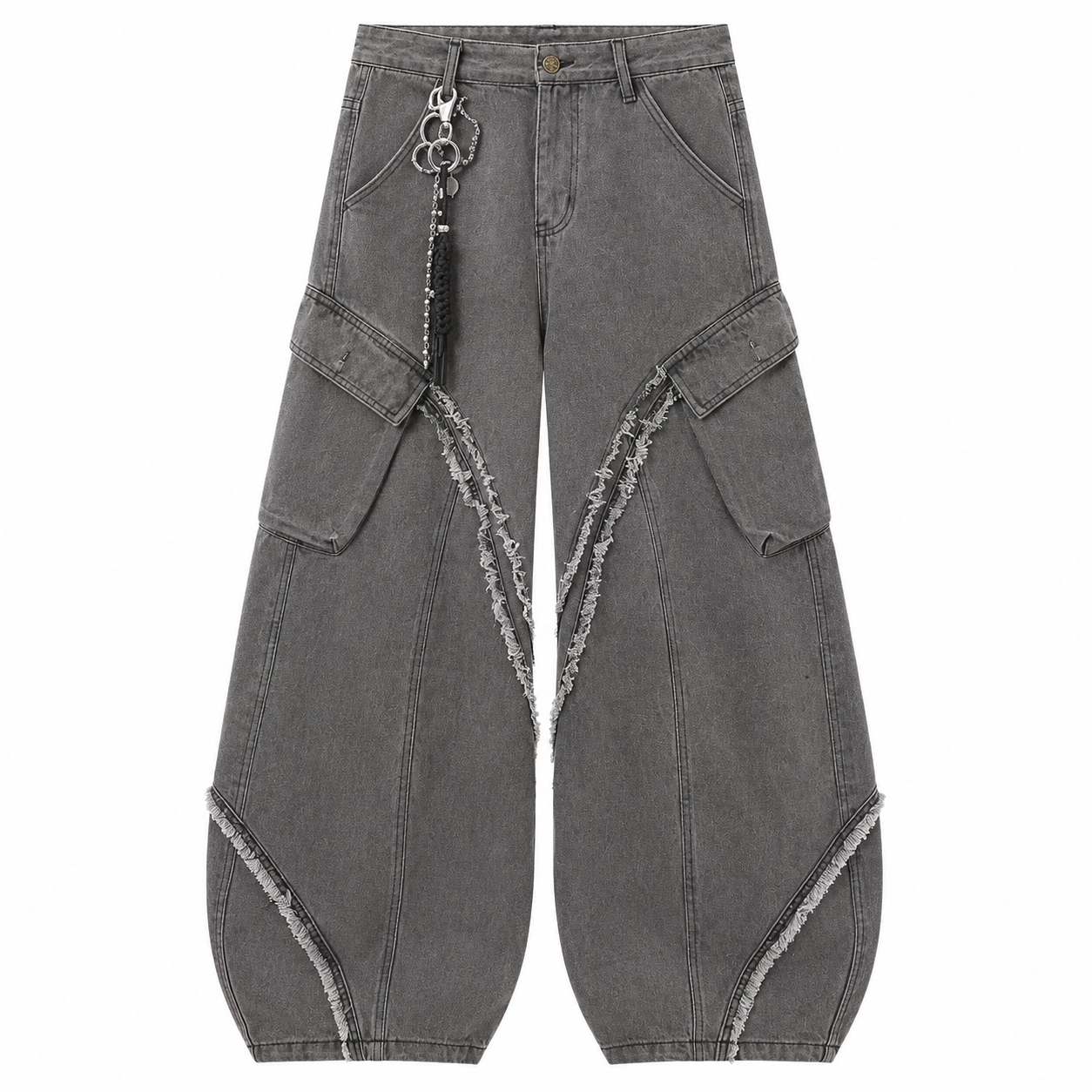 VAREN FORM Washed Paneled Wide-Leg Jeans in Washed Grey for men's gym-to-street wear