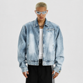 VAREN FORM Washed Zip Denim Jacket in Light Blue Wash for men's gym-to-street wear