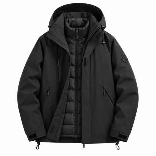 Men's 3-in-1 Hooded Outdoor Jacket in Black, product view