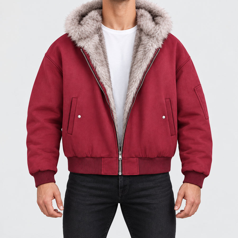 Men's Short Fur-Trim Hooded Puffer Jacket