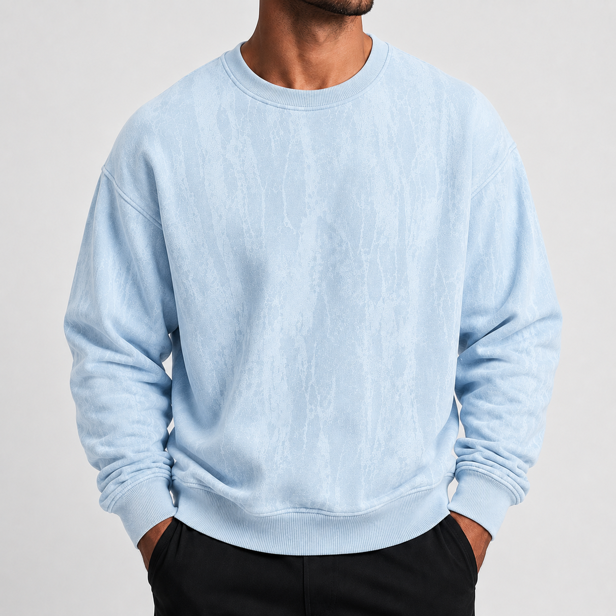 VAREN FORM 350g Tie-Dye Layered Crewneck Sweatshirt powder blue model front