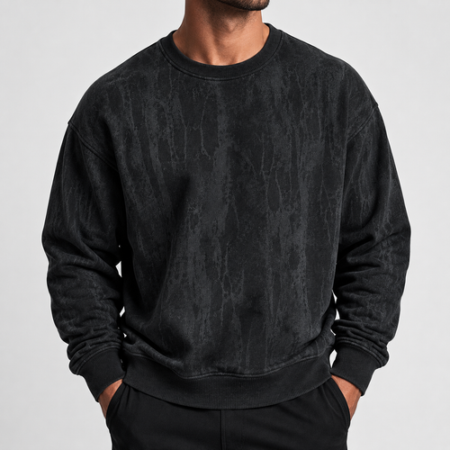 VAREN FORM 350g Tie-Dye Layered Crewneck Sweatshirt washed black model front