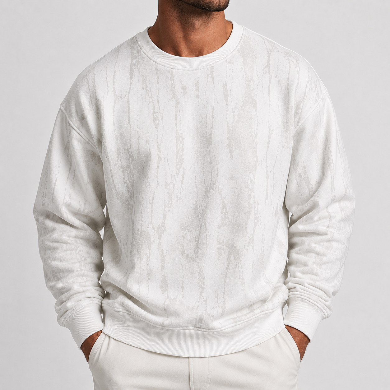 VAREN FORM 350g Tie-Dye Layered Crewneck Sweatshirt white model front