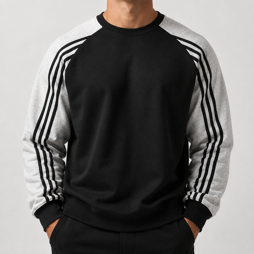 VAREN FORM 380g Colorblock Stripe Sleeve Sweatshirt black model front