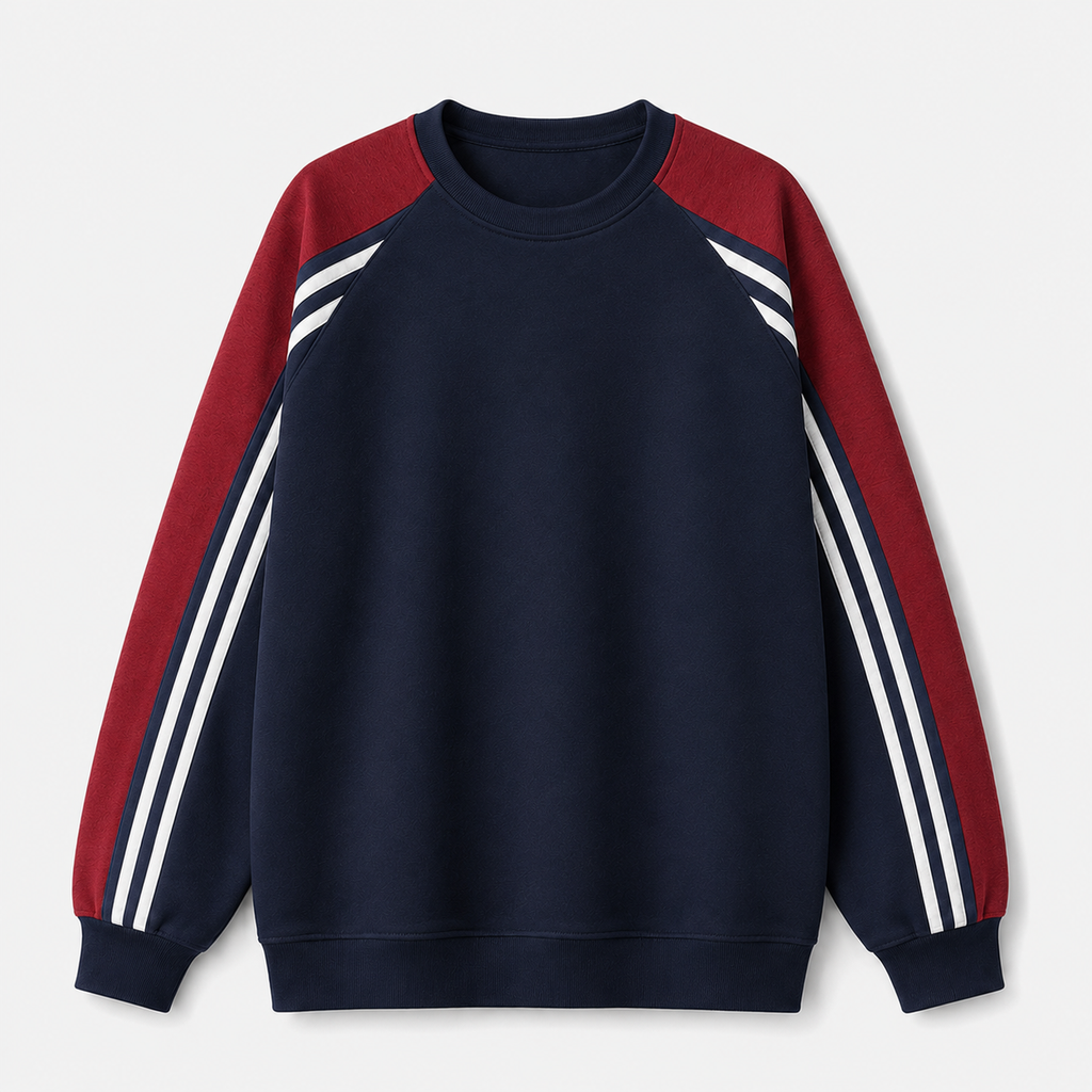 VAREN FORM 380g Colorblock Stripe Sleeve Sweatshirt navy product front