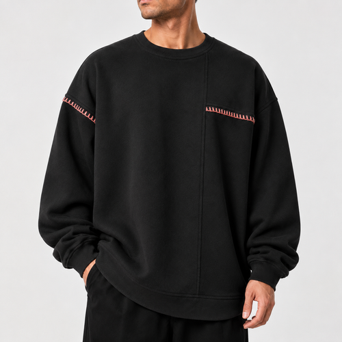VAREN FORM 380g Embroidered Crewneck Sweatshirt black model front