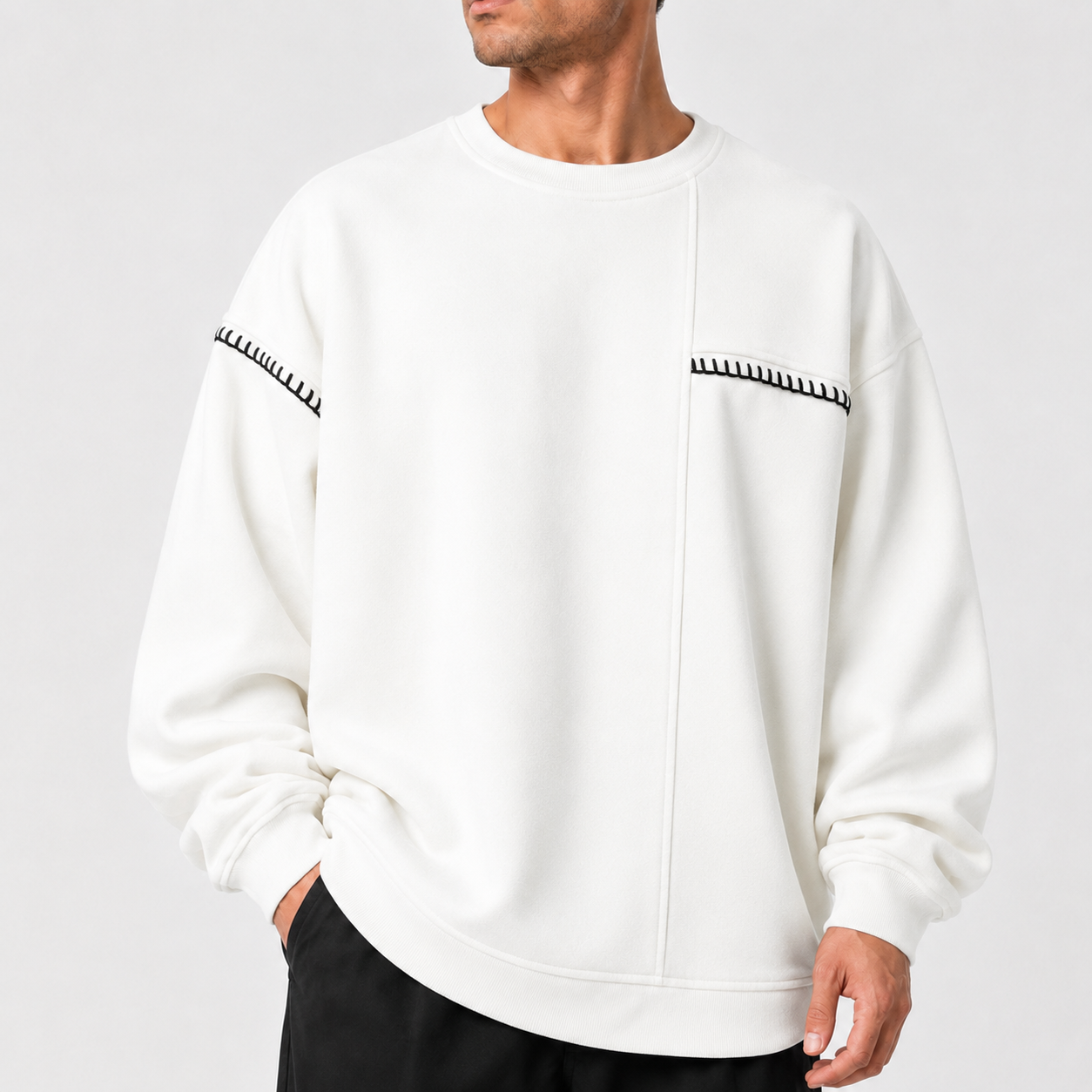 VAREN FORM 380g Embroidered Crewneck Sweatshirt white model front